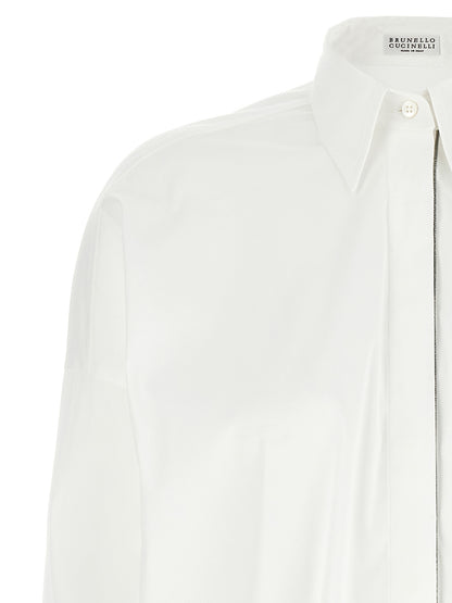 Blouse by Brunello Cucinelli for women in stretch polyamide cotton white & signature features an polished silhouette, showcasing a sophisticated and detail for a truly polished finish.