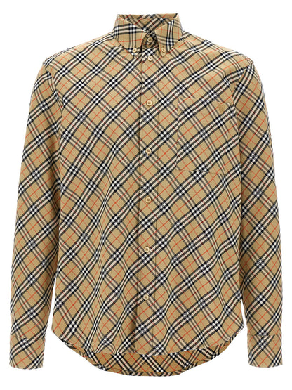 Shirt by Burberry for men in cotton beige & print features an architectural silhouette with a refined and elegant for a architectural look.
