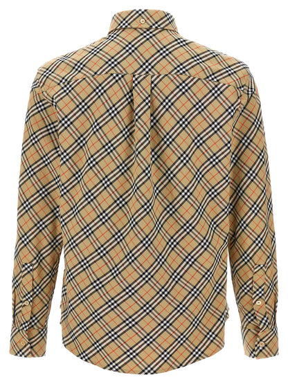 Shirt by Burberry for men in cotton beige & print showcases a sharp silhouette, elegantly detailed with a sharp and sharp .