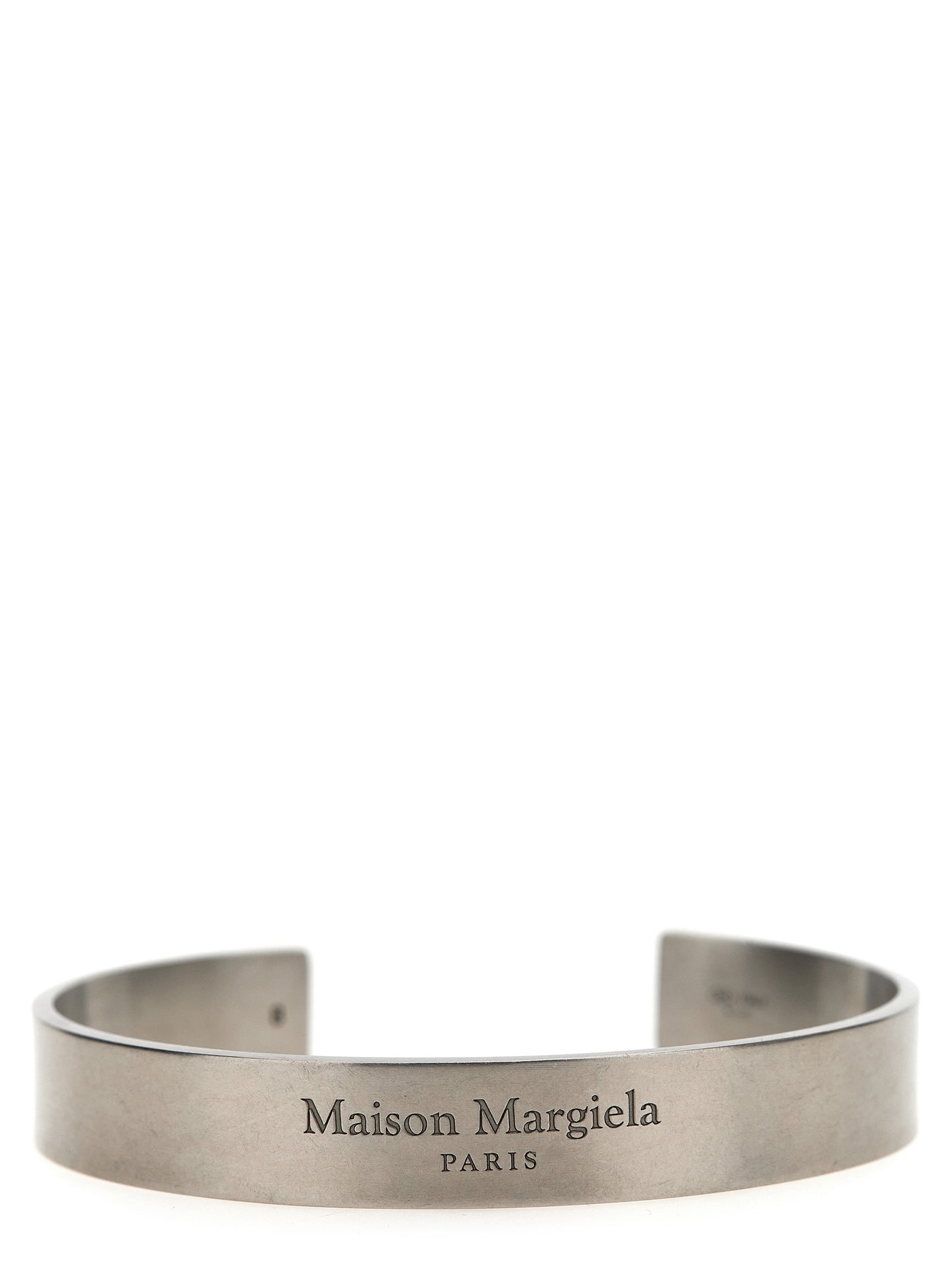 Bracelet by Maison Margiela for women in suede calfskin leather silver features a architectural silhouette, elegantly showcasing a architectural bangle bracelet design that defines the Women's Bangle Silver Bracelet aesthetic.