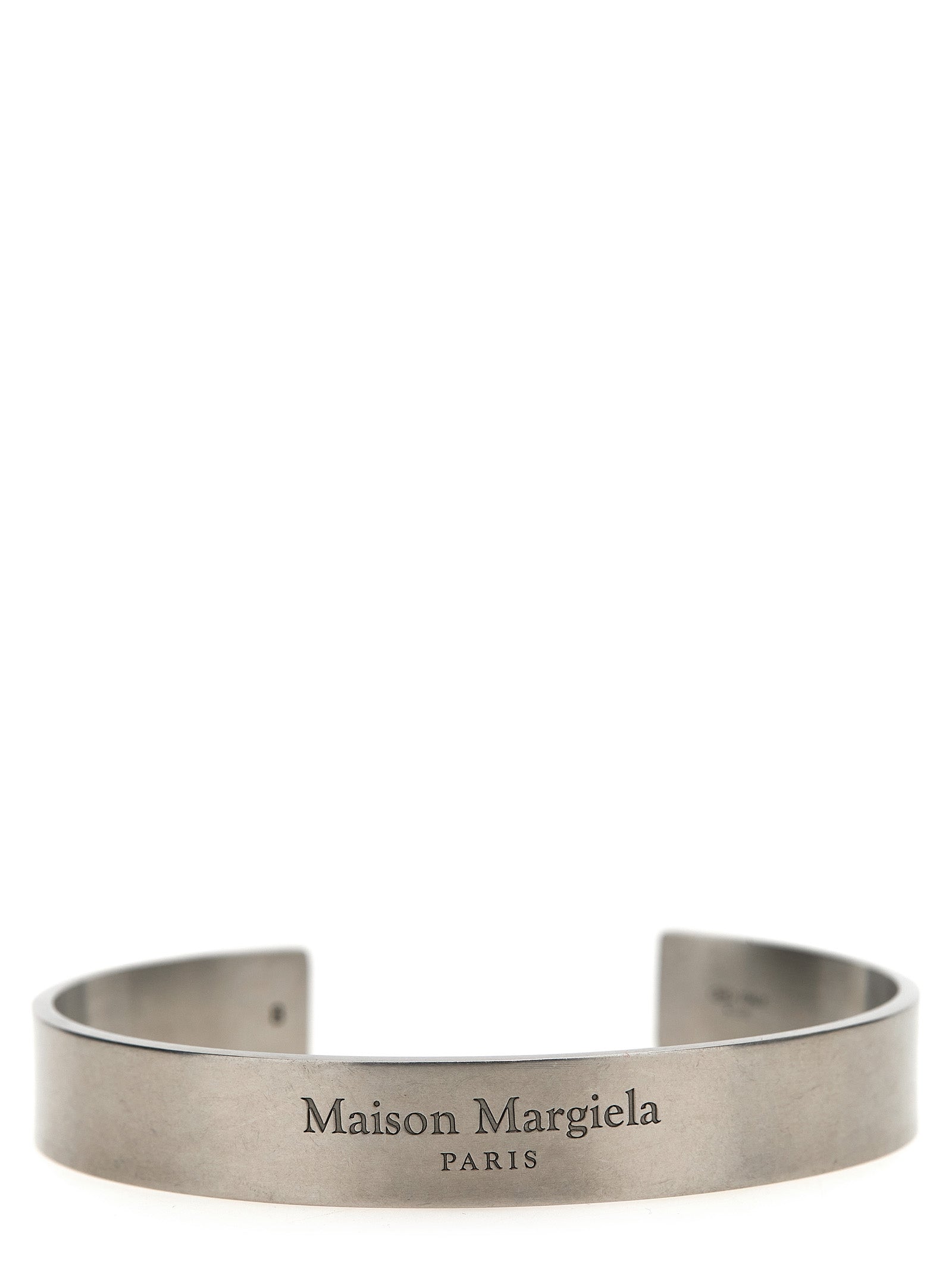 Bracelet by Maison Margiela for women in suede calfskin leather silver features a architectural silhouette, elegantly showcasing a architectural bangle bracelet design that defines the Women's Bangle Silver Bracelet aesthetic.
