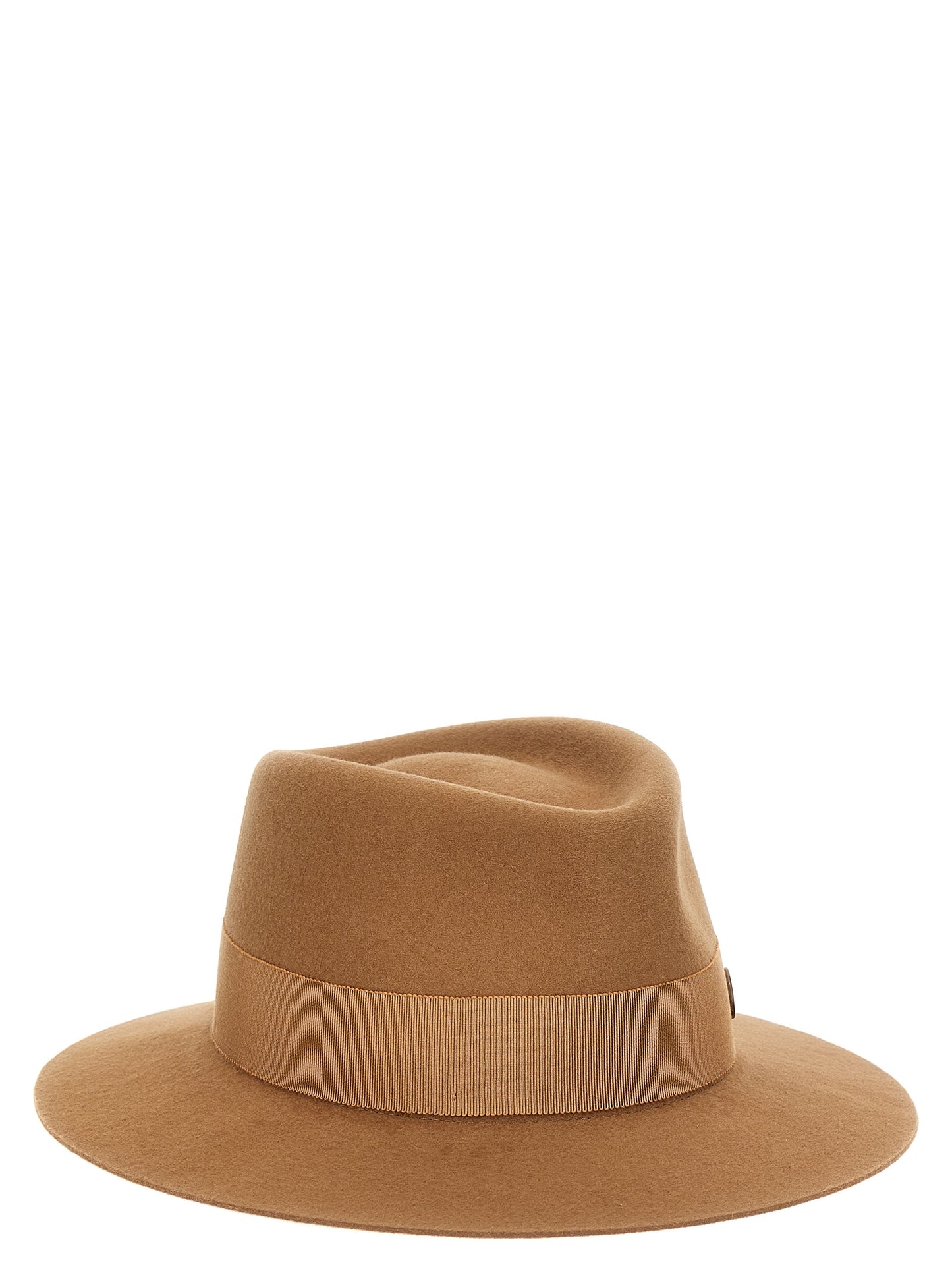 Fedora by Maison Michel for women in wool felt brown presents a distinguished silhouette, artfully capturing the distinguished essence of the Fedora Ribbon Wool Felt design with a sophisticated finish.