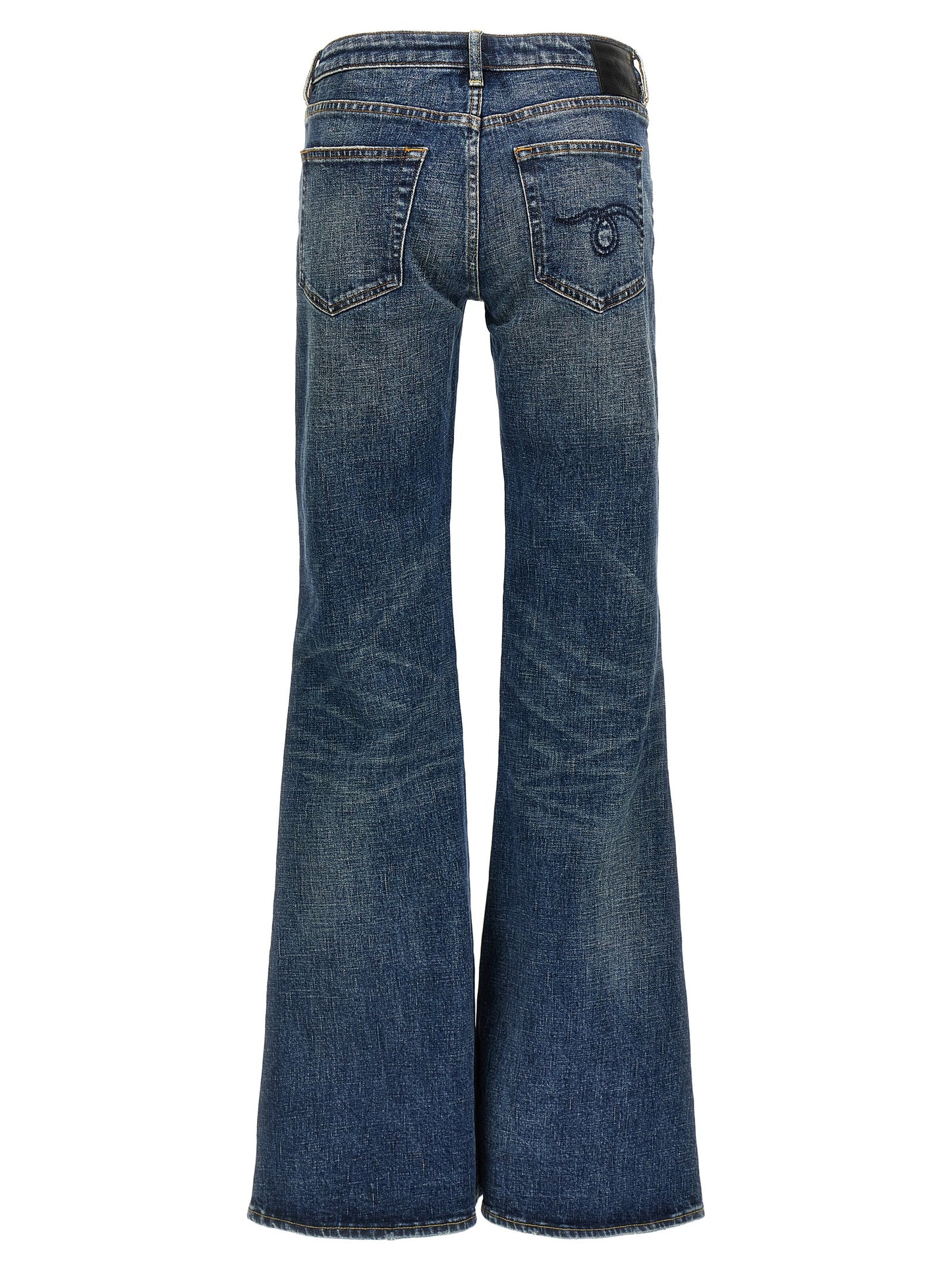 Jeans by R13 for women in denim cotton blue features an refined tailoring silhouette, showcasing a premium flared with a low rise and long cut for a refined tailoring look.