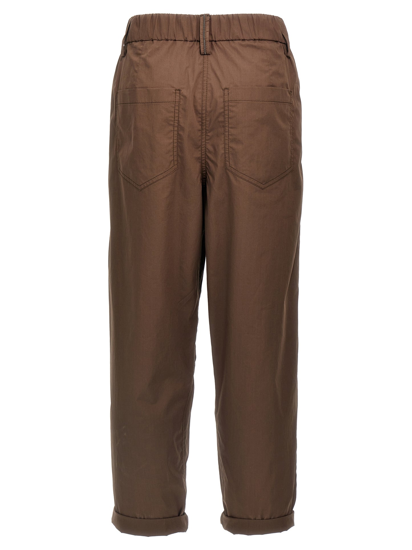 Casual Pants by Brunello Cucinelli for women in cotton brown presents a refined pantology silhouette, artfully defined by a refined pantology straight-leg, long, and a sophisticated .