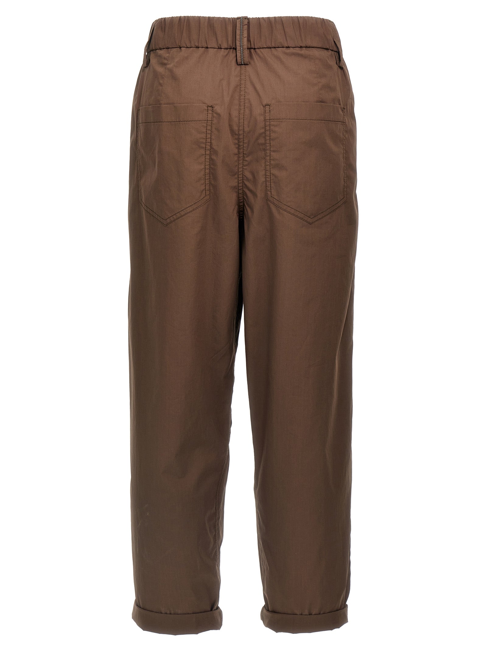 Casual Pants by Brunello Cucinelli for women in cotton brown presents a refined pantology silhouette, artfully defined by a refined pantology straight-leg, long, and a sophisticated .