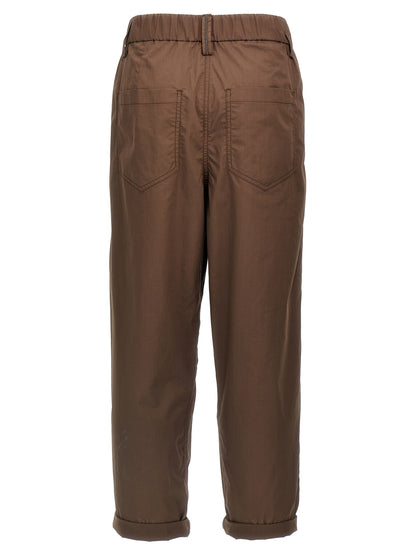 Casual Pants by Brunello Cucinelli for women in cotton brown presents a refined pantology silhouette, artfully defined by a refined pantology straight-leg, long, and a sophisticated .