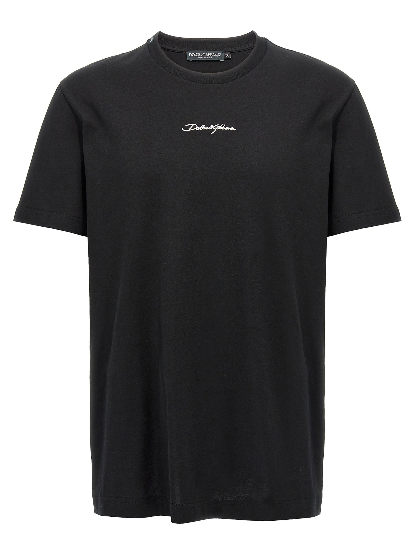 T-Shirt by Dolce & Gabbana for men in cotton black showcases a fashionable silhouette, elegantly detailed with a fashionable short-sleeve and crew neckline for a sophisticated, high-fashion look.