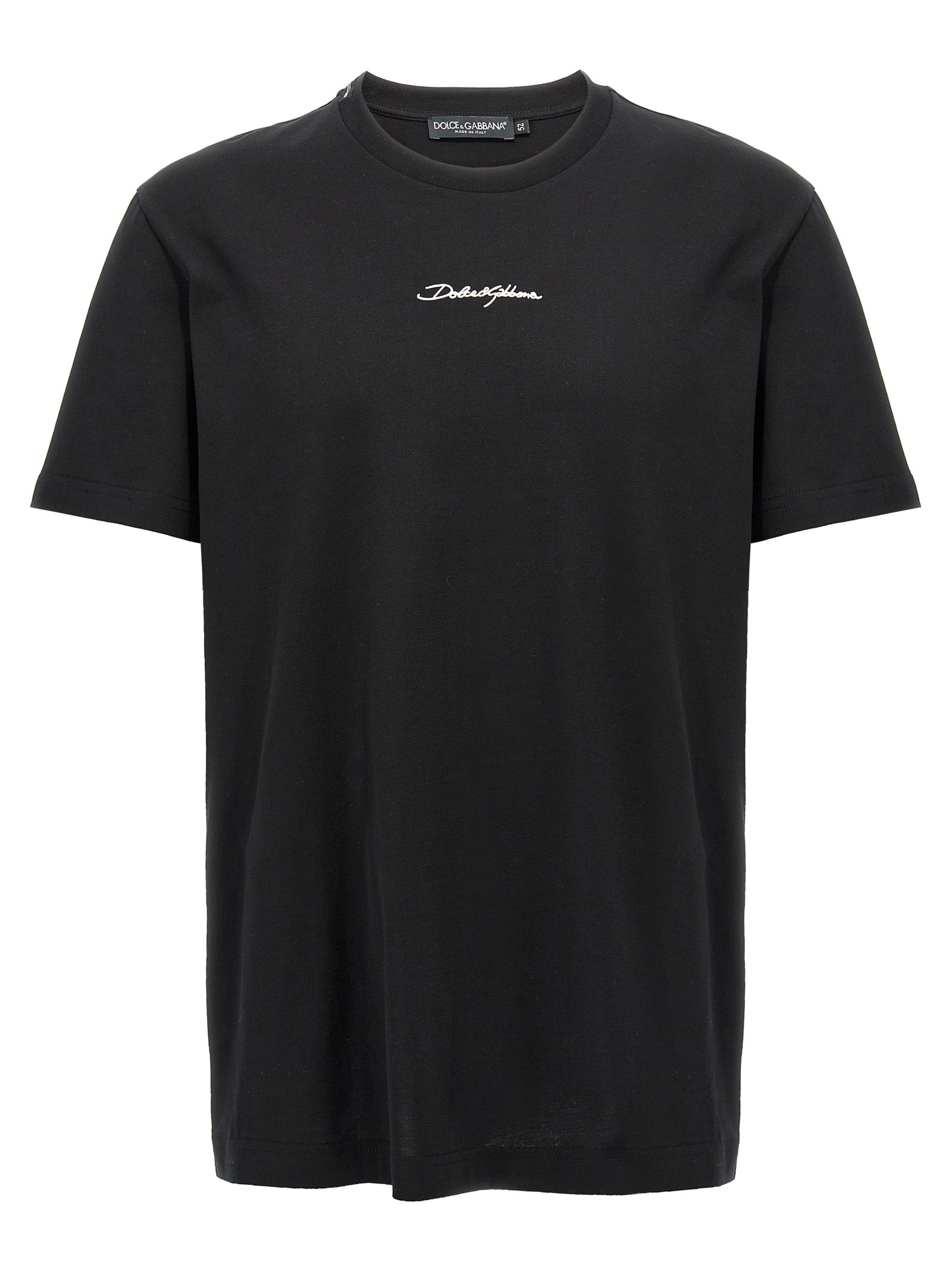 T-Shirt by Dolce & Gabbana for men in cotton black showcases a fashionable silhouette, elegantly detailed with a fashionable short-sleeve and crew neckline for a sophisticated, high-fashion look.