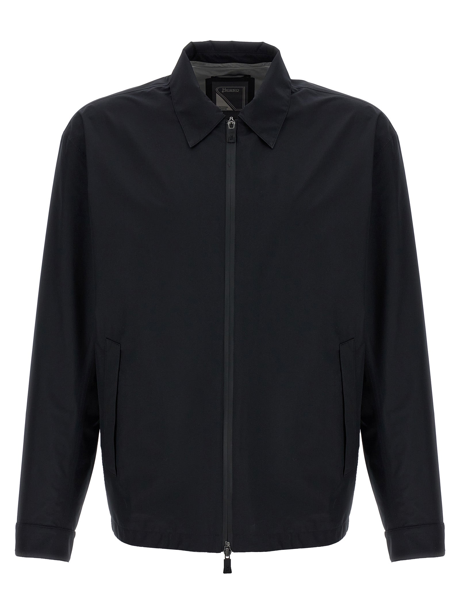 Windbreaker Jacket by Herno for men in polyester black showcases a modern silhouette, integrating windproof & pockets and a modern for a sophisticated finish.