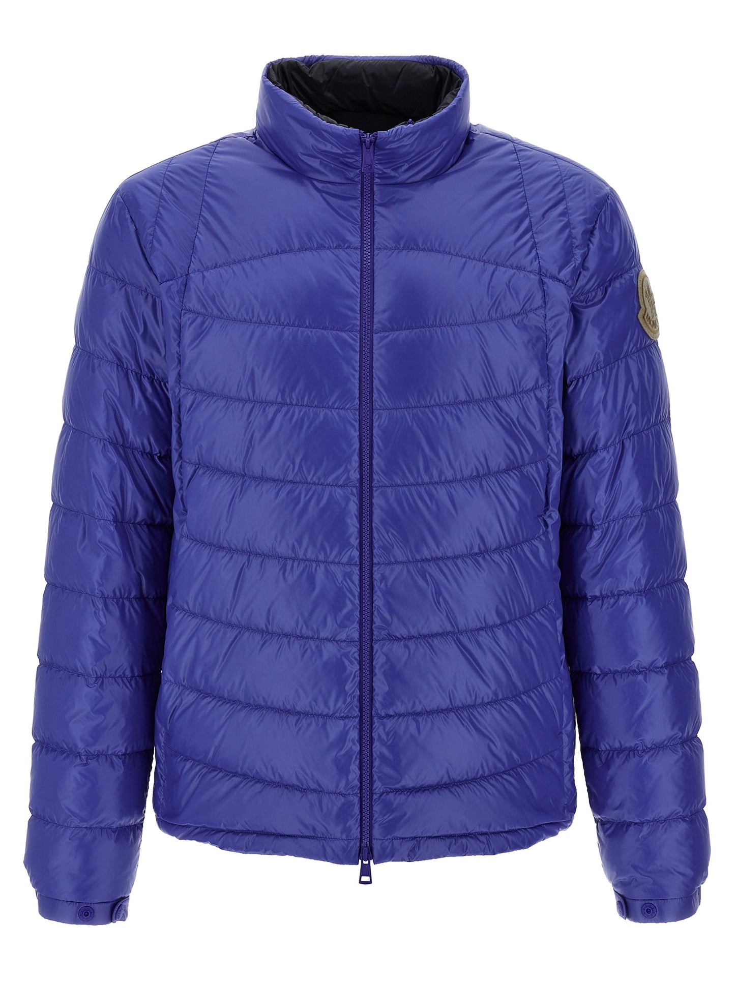 Hooded Overcoat by Moncler for men in nylon felt blue showcases a architectural silhouette, artfully detailed with a distinctive hooded high-neck neckline and functional pockets, hooded & insulated for a architectural finish.
