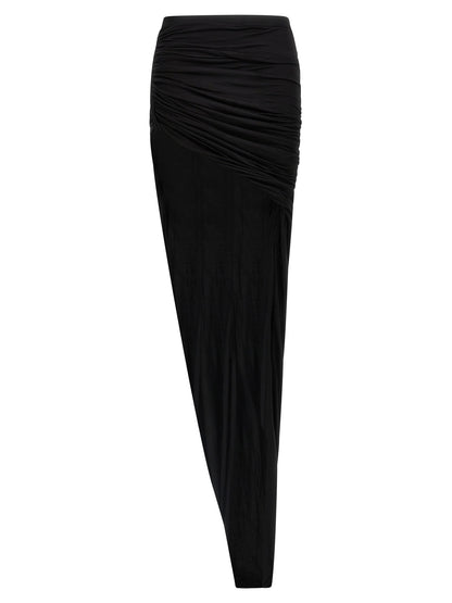 Skirt by DRKSHDW for women in cotton black showcases a sultry silhouette, elegantly defined by its mini and the sophisticated sultry design of the Women's Layered Cotton Mini Skirt.