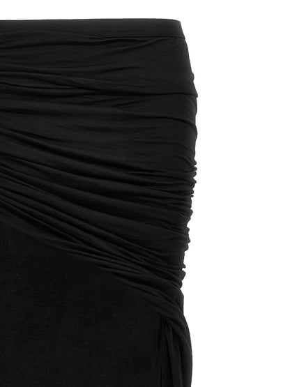 Skirt by DRKSHDW for women in cotton black features a captivating silhouette, showcasing the captivating Women's Layered Cotton Mini Skirt design with a sophisticated mini for a captivating look.