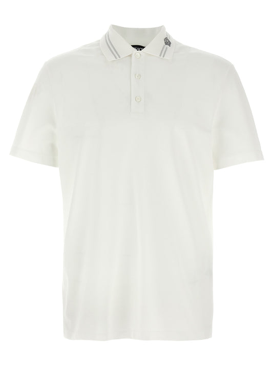 This Polo Shirt by Versace for men in cotton white, signature & striped presents a flawless silhouette, showcasing flawless detailing and a refined for a truly flawless aesthetic.