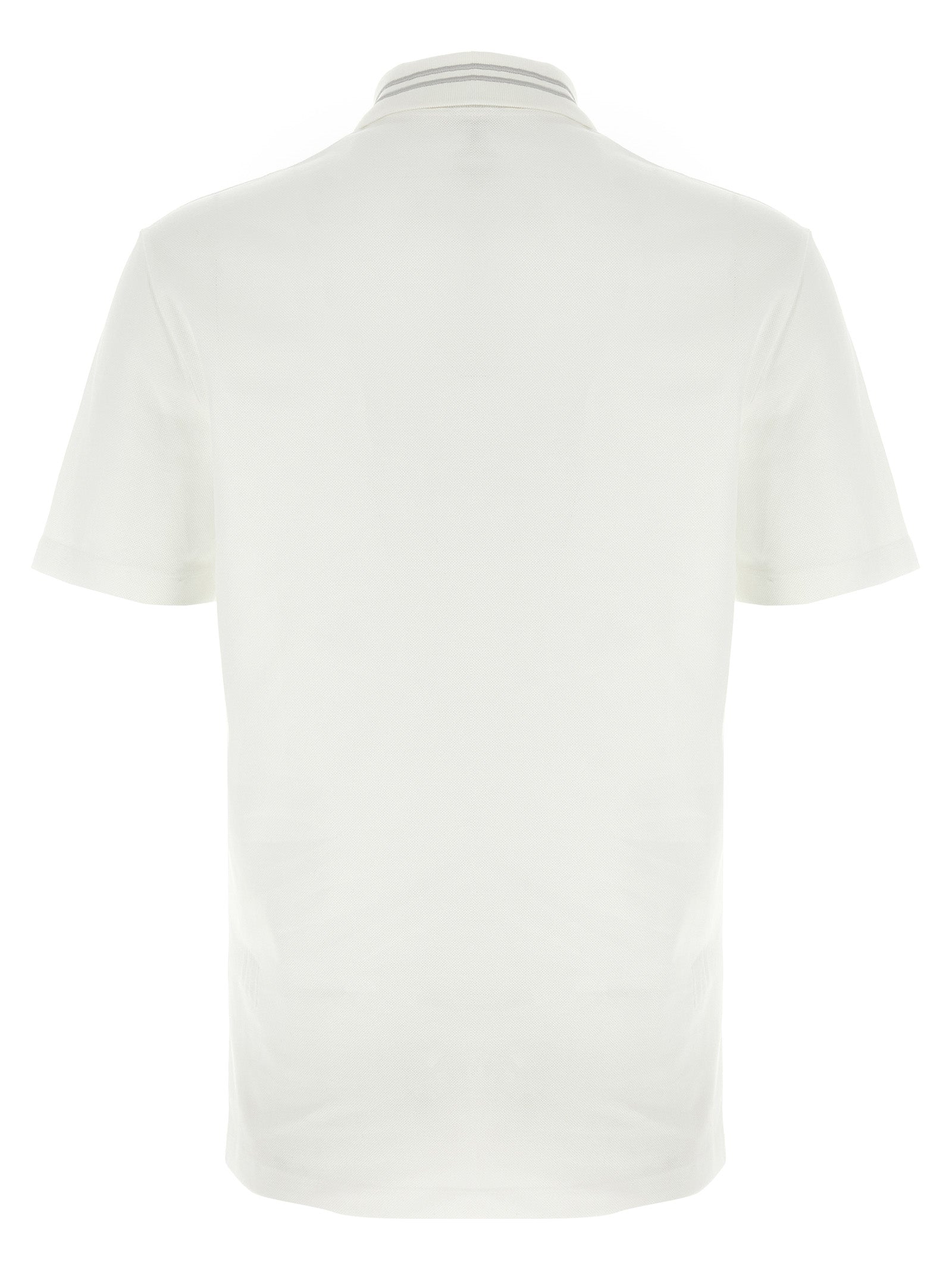 Polo Shirt by Versace for men in cotton white, signature & striped presents a crisp silhouette, artfully detailed with a crisp and crisp .