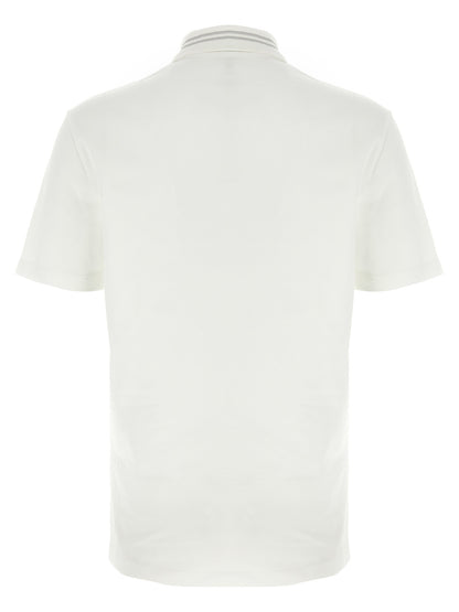 Polo Shirt by Versace for men in cotton white, signature & striped presents a crisp silhouette, artfully detailed with a crisp and crisp .
