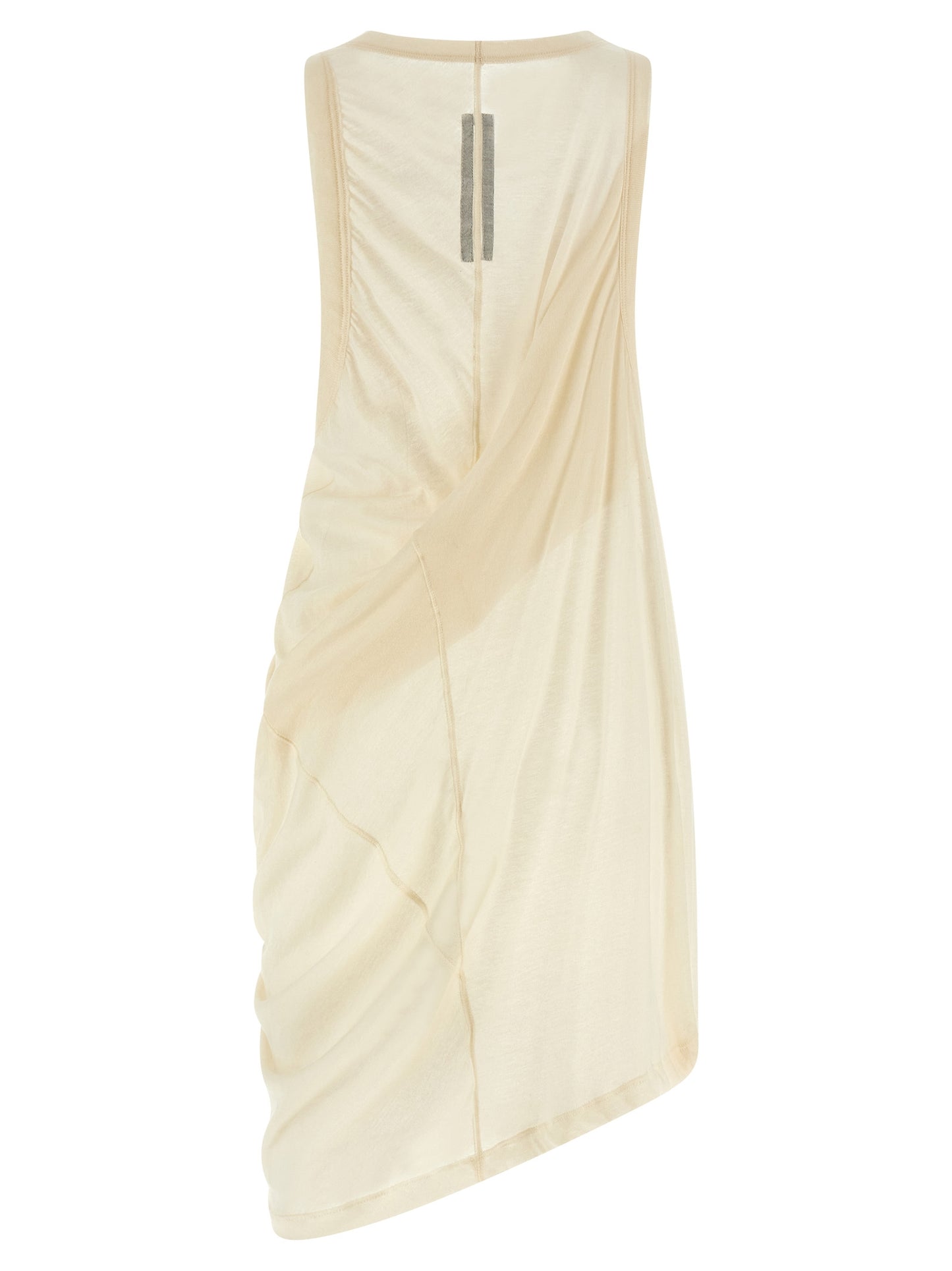Dress by Rick Owens for unisex in cotton beige & transparent features an magnificent silhouette, artfully detailed with a magnificent round neckline and that flows into an magnificent short.