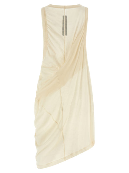 Dress by Rick Owens for unisex in cotton beige & transparent features an magnificent silhouette, artfully detailed with a magnificent round neckline and that flows into an magnificent short.