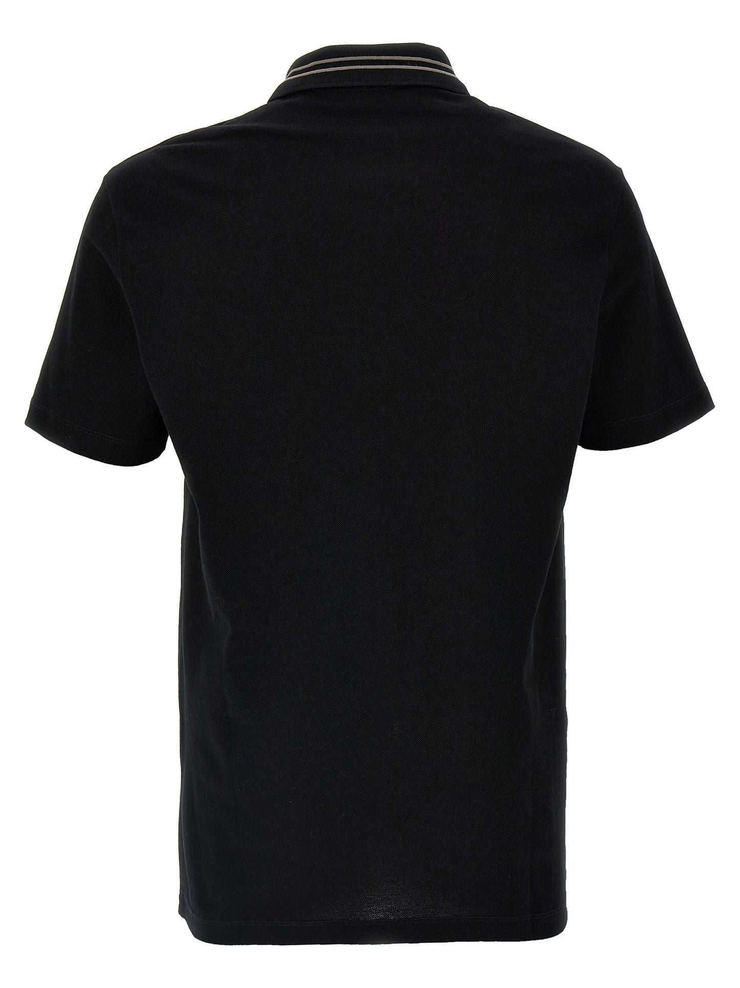Polo Shirt by Versace for men in cotton black & striped presents a distinguished silhouette, showcasing a sophisticated and distinguished for a truly distinguished finish.
