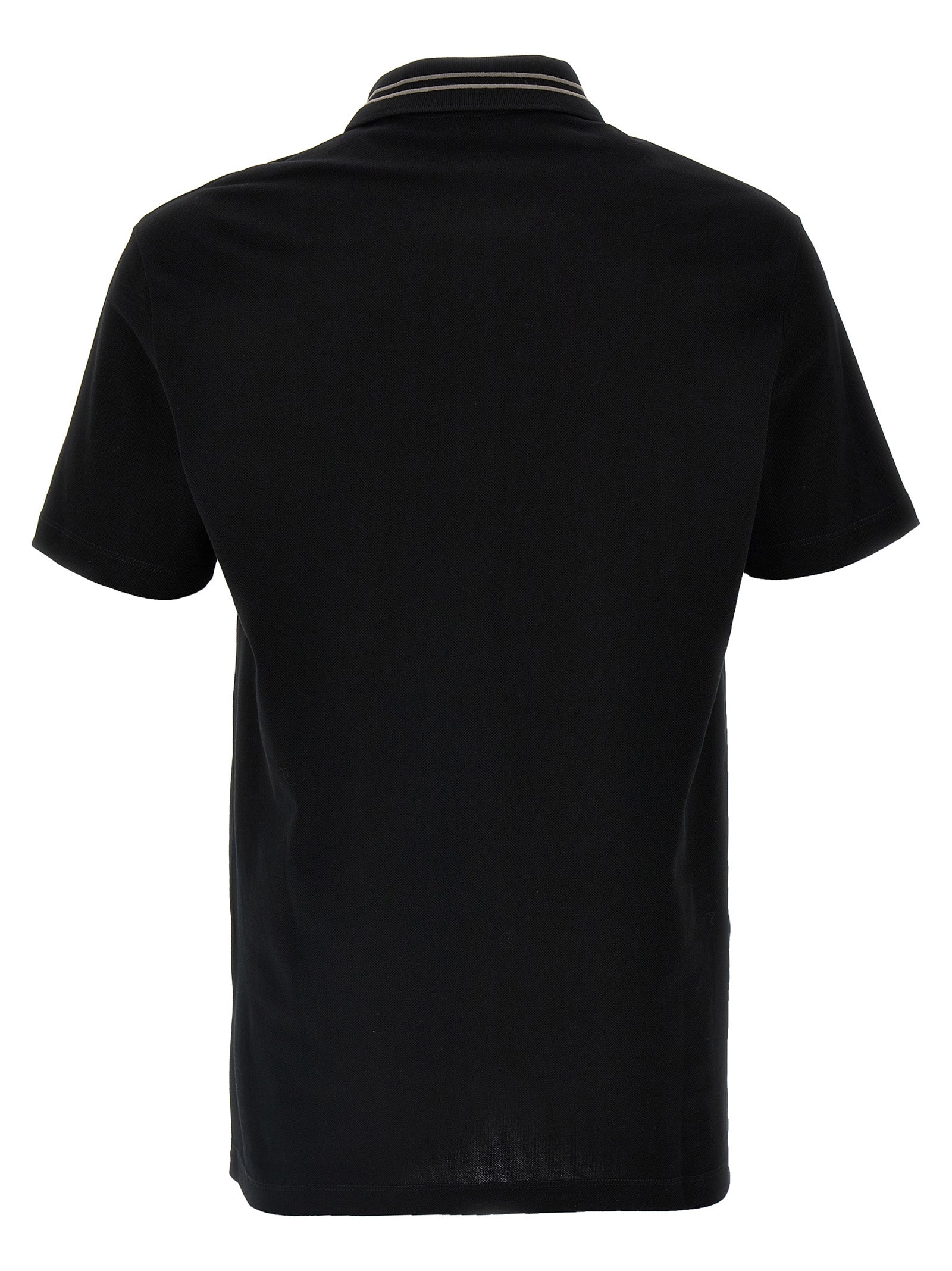 Polo Shirt by Versace for men in cotton black & striped presents a distinguished silhouette, showcasing a sophisticated and distinguished for a truly distinguished finish.