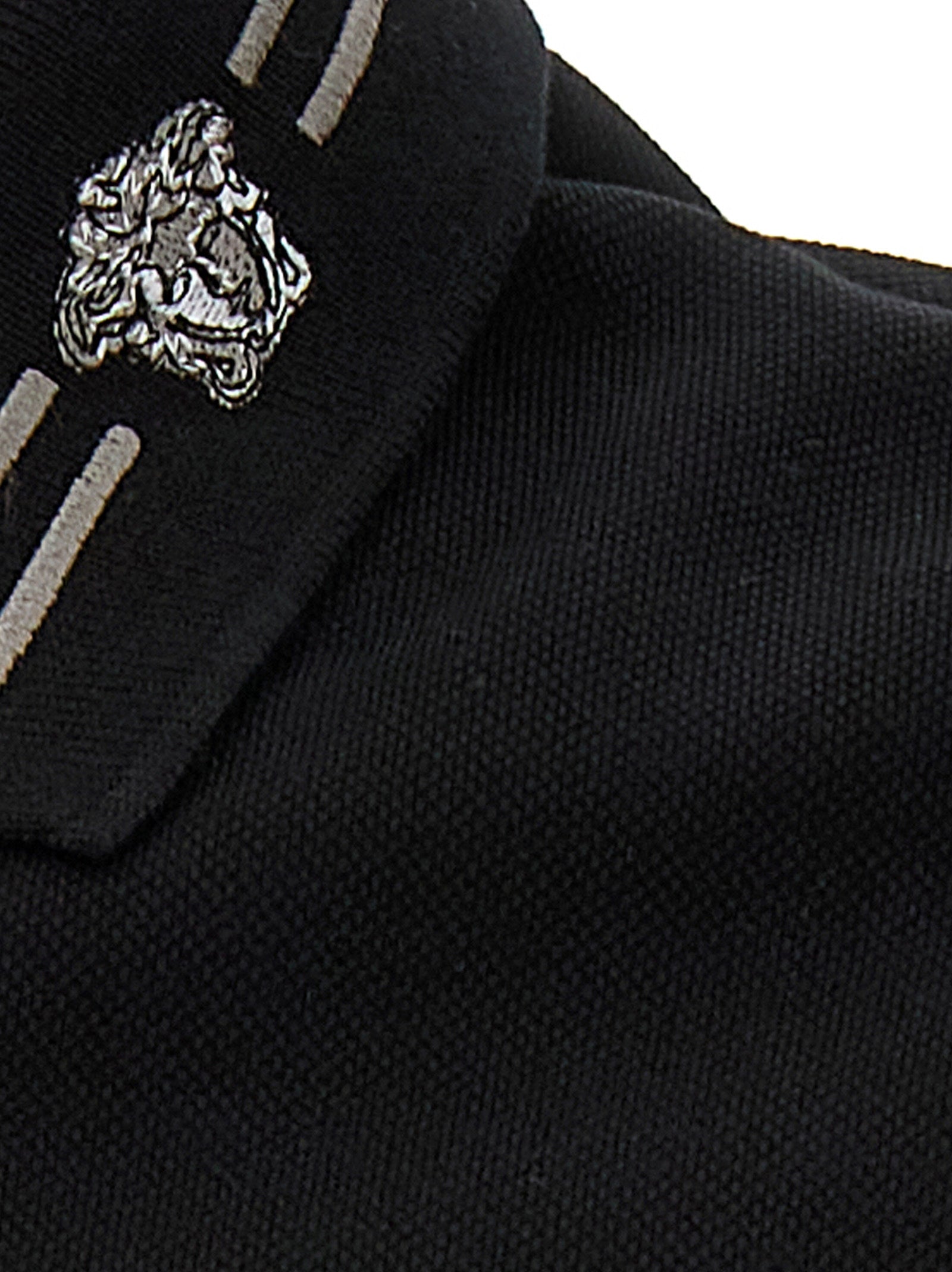 Polo Shirt by Versace for men in cotton black & striped showcases a enviable silhouette, featuring a refined and for a enviable finish.