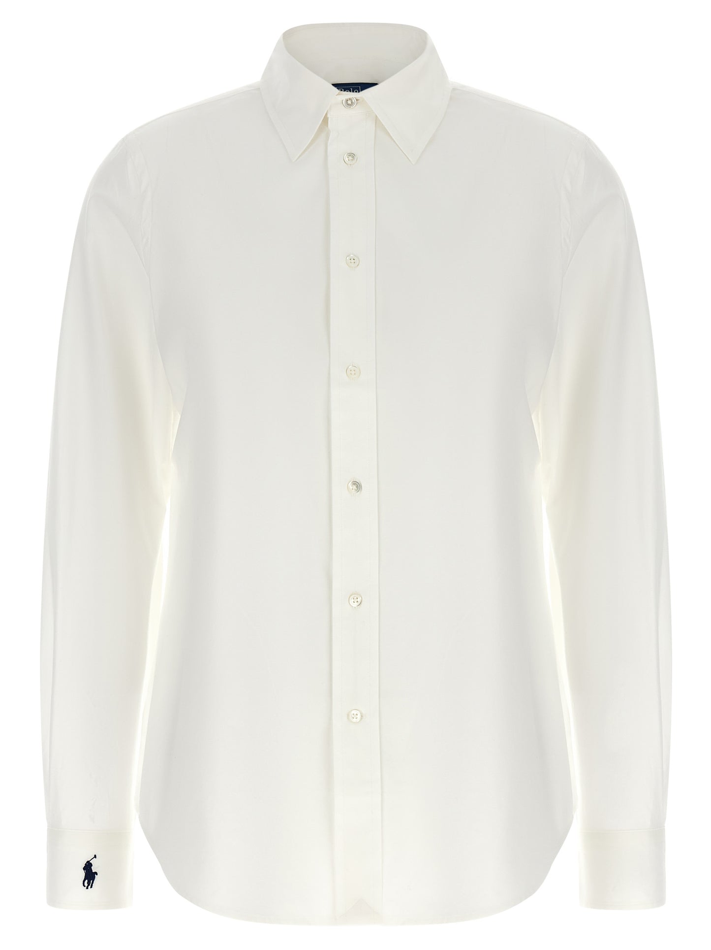 Blouse by Polo Ralph Lauren for women in stretch cotton pearl, white & signature showcases a sleek silhouette, elegantly detailed with a sleek and long-sleeve for a sleek finish.