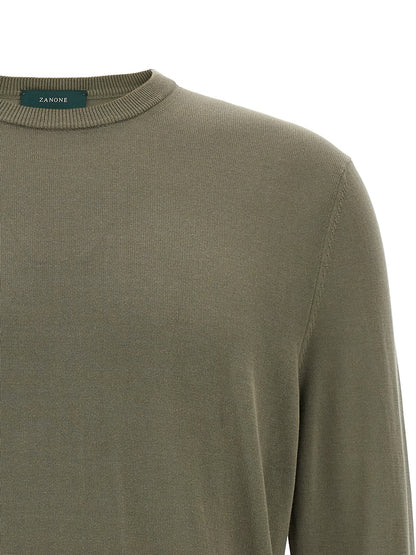 Cardigan by ZANONE for men in cotton bicolour & green features a dramatic silhouette, showcasing a sophisticated crew neckline and dramatic detail for a timeless, premium look.