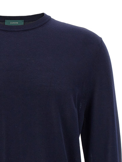 Cardigan by ZANONE for men in cotton blue features a nuanced silhouette with a refined crew neckline and nuanced detailing for a sophisticated look.