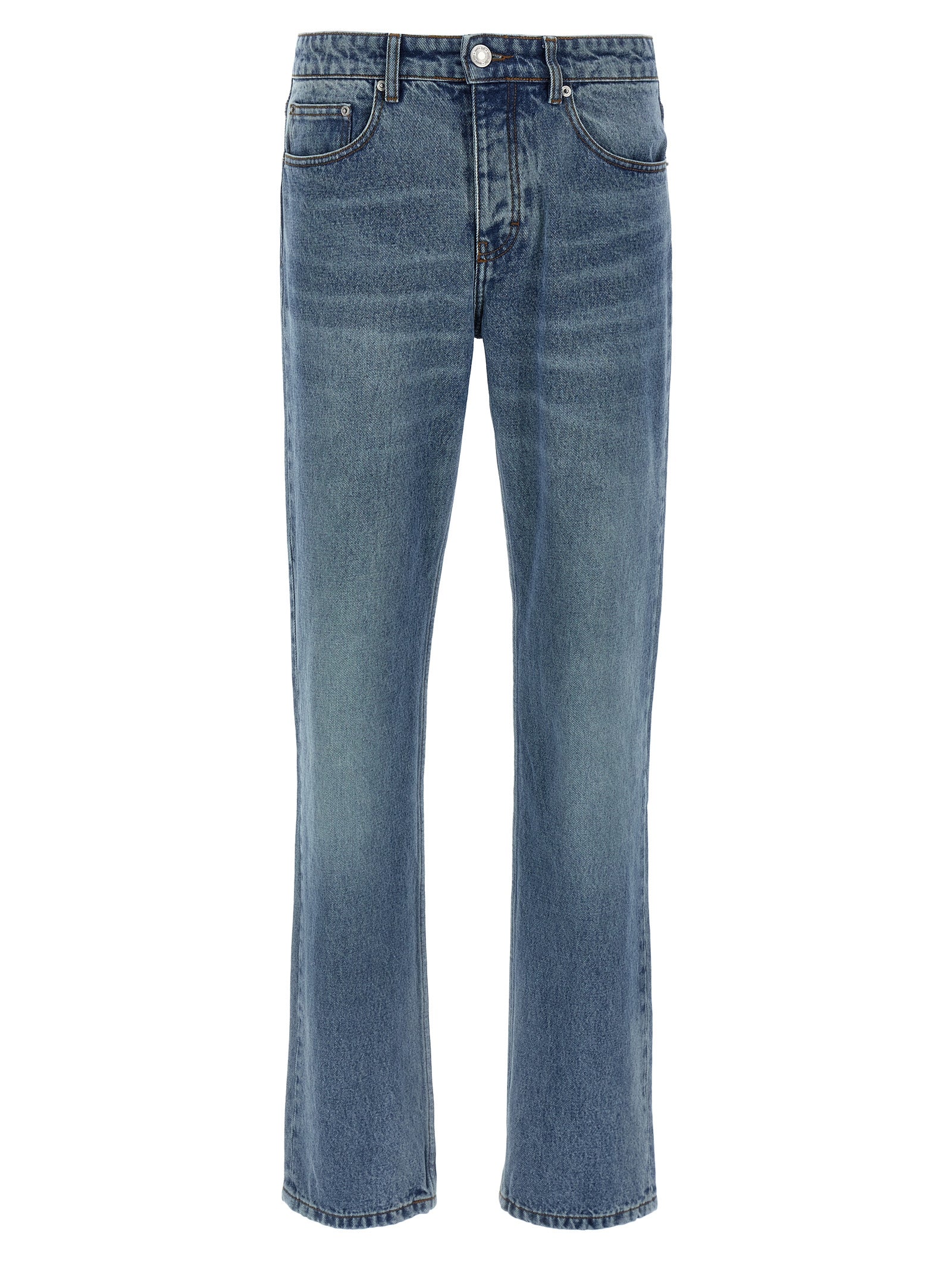 Jeans by Ami Paris for men in denim cotton blue & signature features an sartorial straight-leg and long with a cut for a sartorial finish.