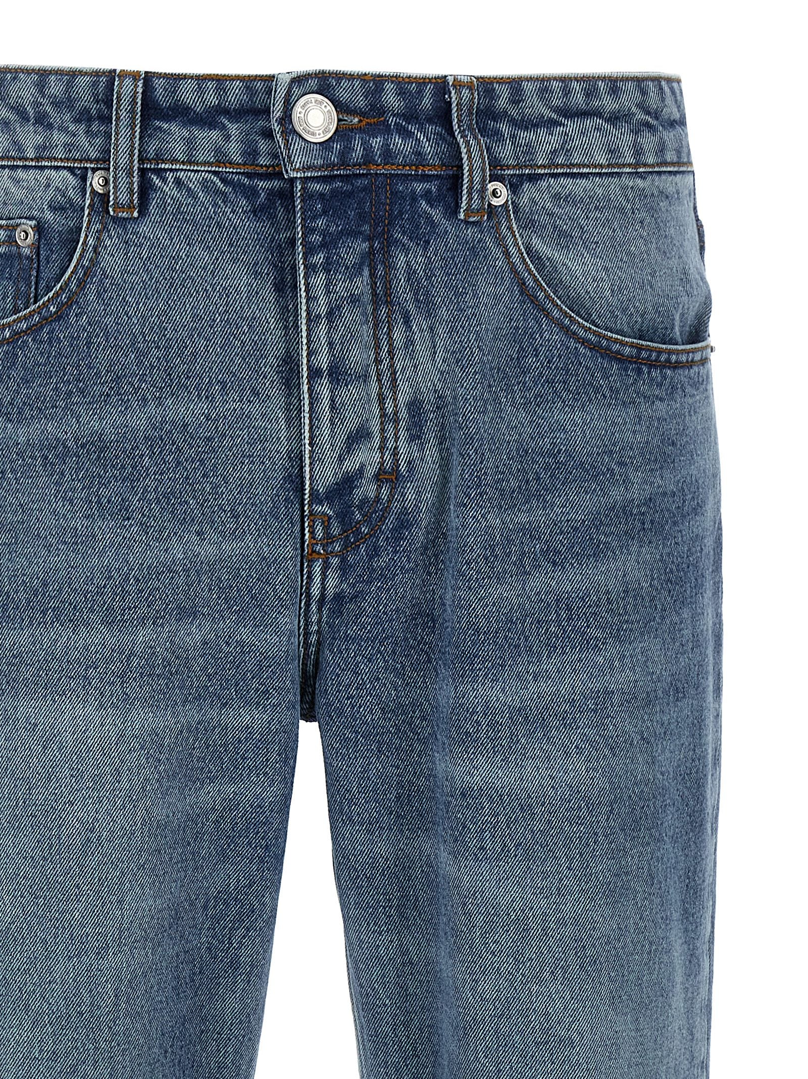 Jeans by Ami Paris for men in denim cotton blue & signature presents a refined pantology silhouette, artfully defined by a refined pantology straight-leg, long, and a sophisticated .