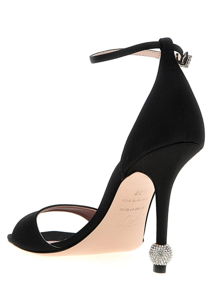 Stiletto Ankle Strap Sandals by Roger Vivier for women in viscose silk satin & rhinestone black features an architectural design from the Marlene Women's Viscose Silk Satin & Rhinestone Stiletto Ankle Strap Sandals collection, defined by a architectural stiletto and for a architectural finish.