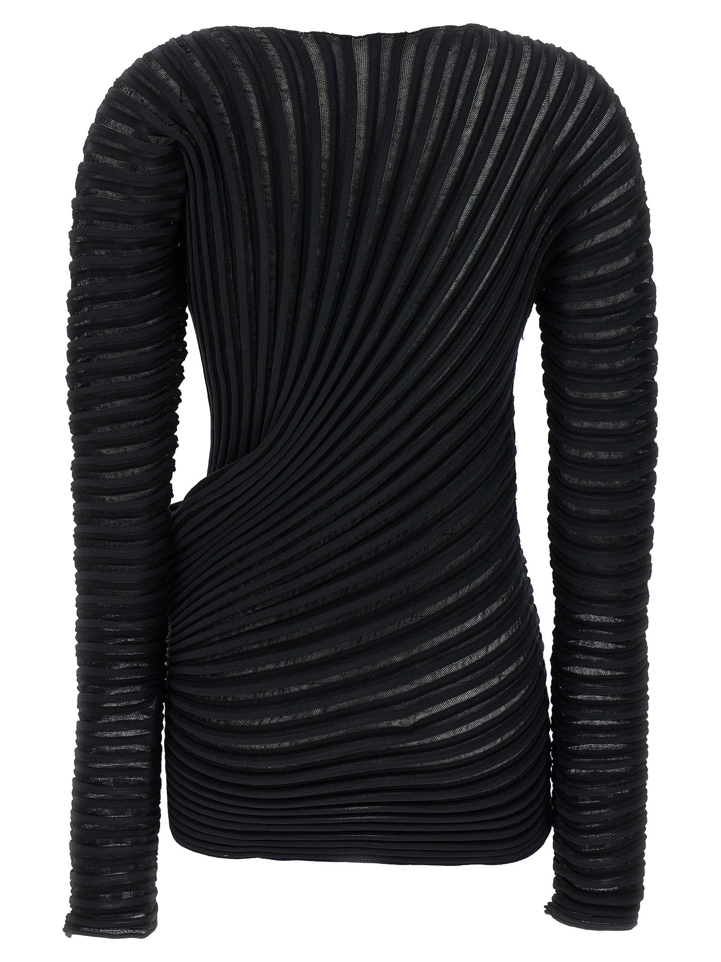 Shirt by Issey Miyake for women in cotton polyester black features an architectural silhouette with a refined and elegant crew neckline for a architectural look.