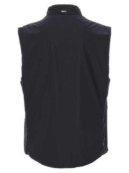 Vest by Herno for men in polyamide black features an contemporary silhouette, showcasing refined and a contemporary high-neck neckline for a sophisticated layered look.