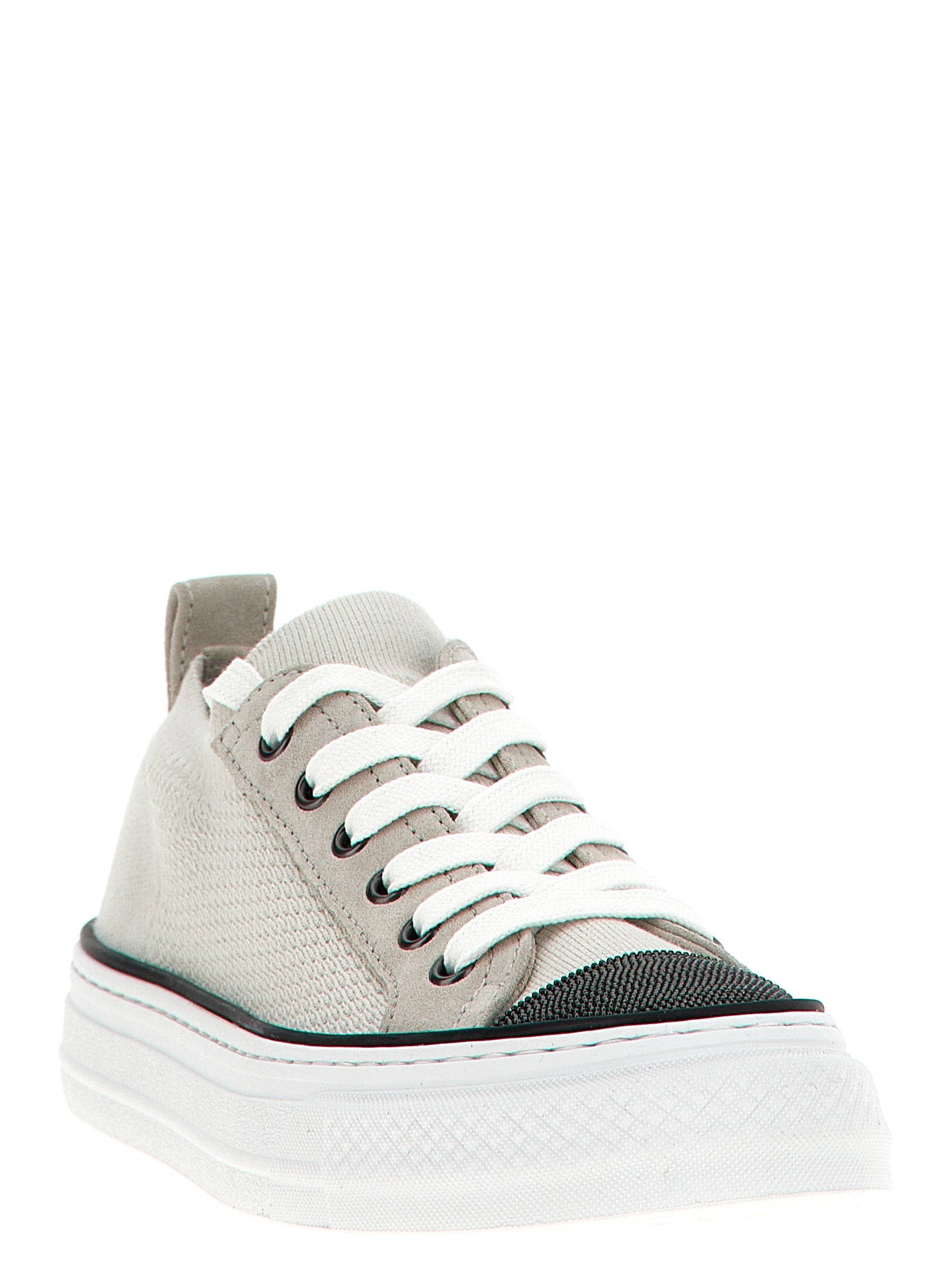 Sneakers by Brunello Cucinelli for women in suede leather & cotton multicolor features an fashionable silhouette, showcasing the premium Monile Women's Low Top Slip On Suede Leather & Cotton Sneakers in a fashionable low-top slip-on style that offers a fashionable finish for refined style.