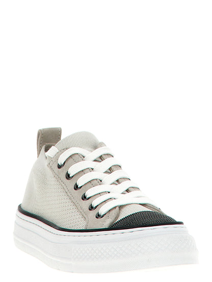 Sneakers by Brunello Cucinelli for women in suede leather & cotton multicolor features an fashionable silhouette, showcasing the premium Monile Women's Low Top Slip On Suede Leather & Cotton Sneakers in a fashionable low-top slip-on style that offers a fashionable finish for refined style.