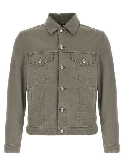Trucker Jacket by Brunello Cucinelli for men in stretch denim cotton twill gray features an on trend silhouette, showcasing refined and a sophisticated for a truly on trend finish.