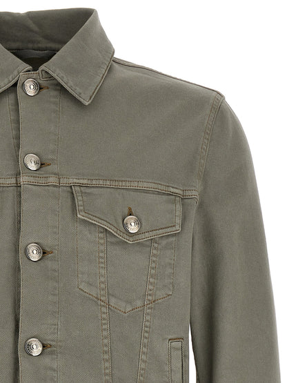Trucker Jacket by Brunello Cucinelli for men in stretch denim cotton twill gray presents a effortlessly chic silhouette, showcasing a sophisticated and premium for a truly effortlessly chic finish.