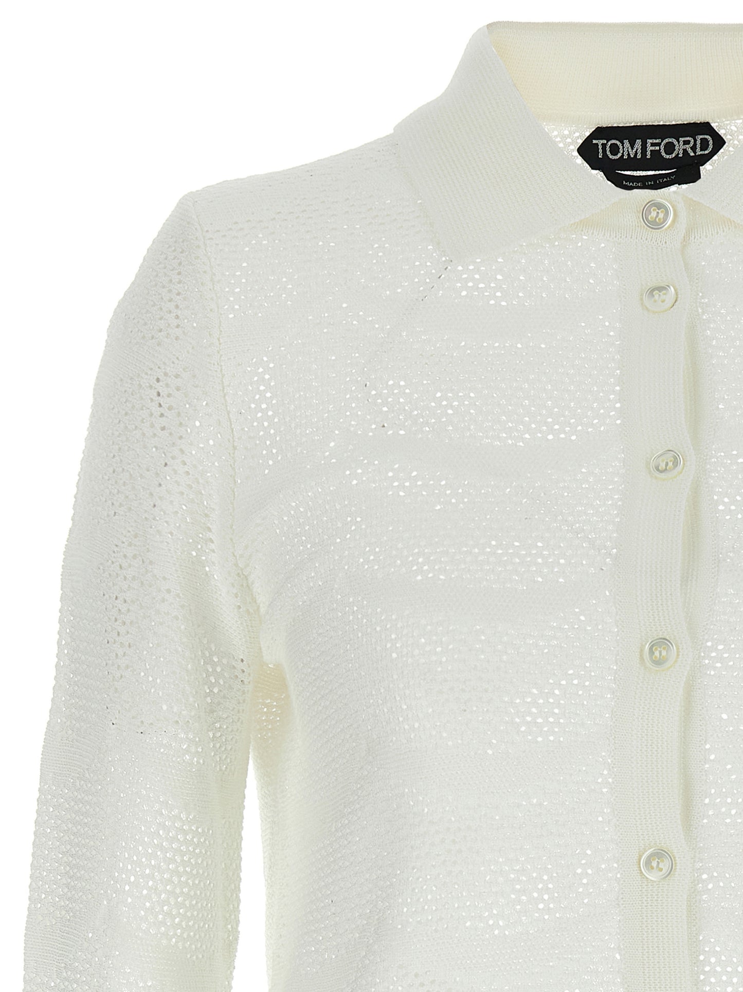 Cardigan by Tom Ford for women in silk cotton canvas white features an impeccable silhouette, showcasing a sophisticated and detail for a truly impeccable finish.