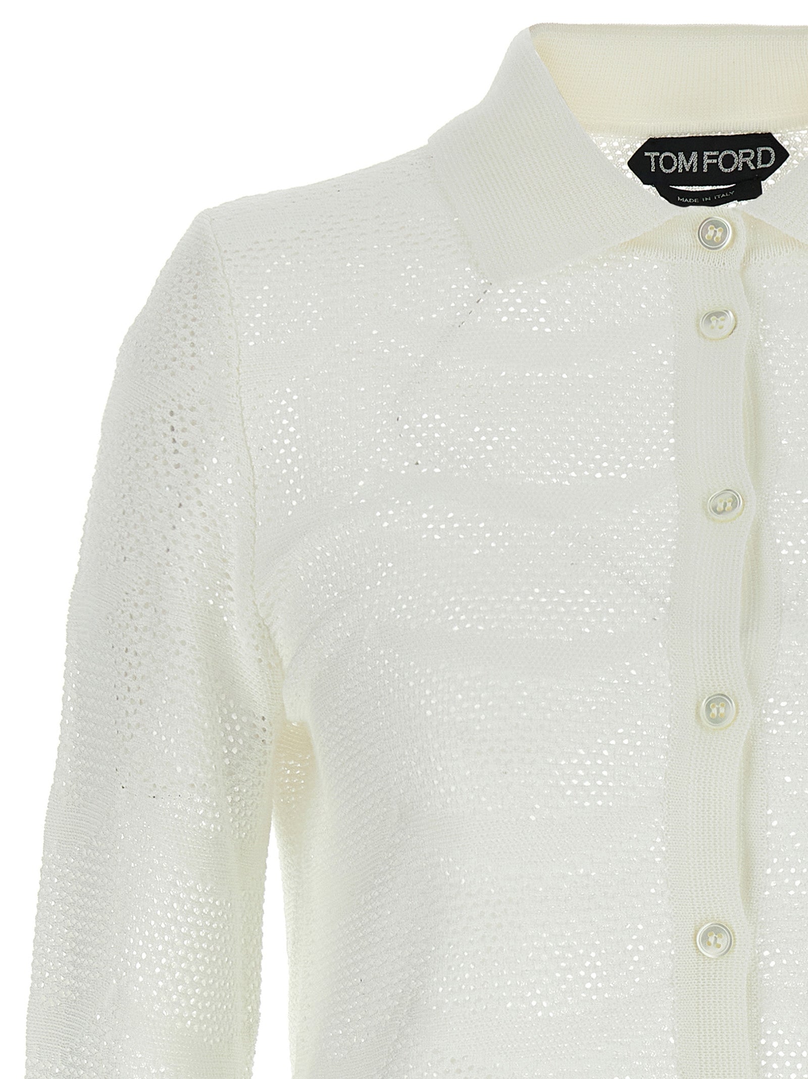 Cardigan by Tom Ford for women in silk cotton canvas white features an impeccable silhouette, showcasing a sophisticated and detail for a truly impeccable finish.