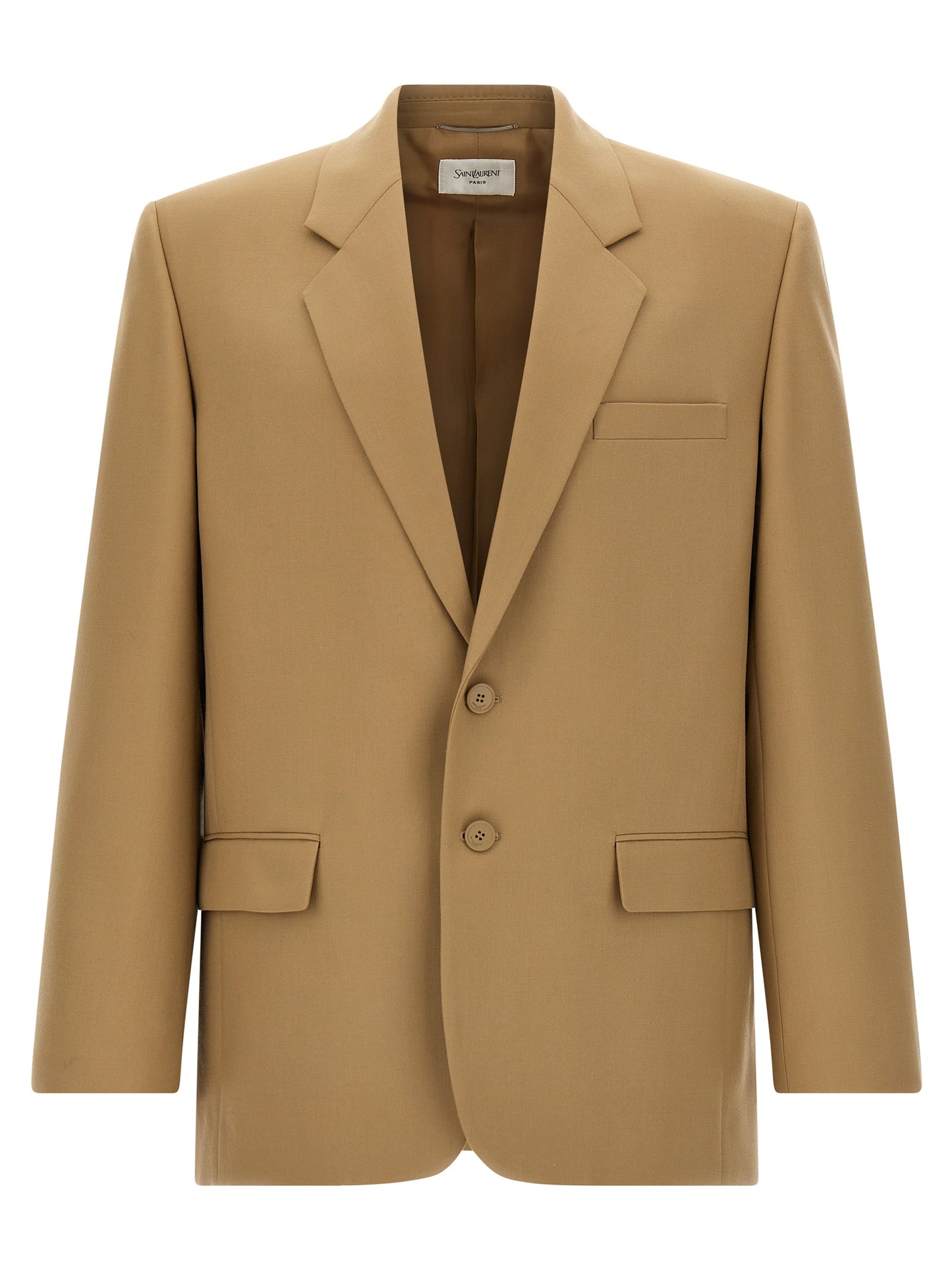 Blazer by Saint Laurent for men in wool beige features an crisp silhouette with sophisticated and a crisp for a truly crisp finish.