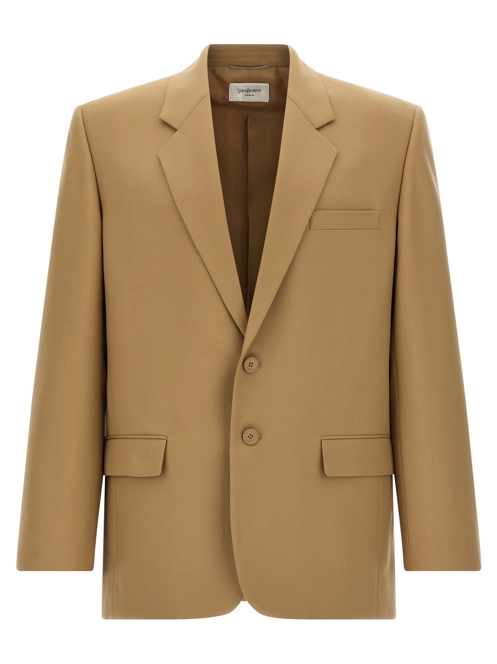 Blazer by Saint Laurent for men in wool beige features an crisp silhouette with sophisticated and a crisp for a truly crisp finish.