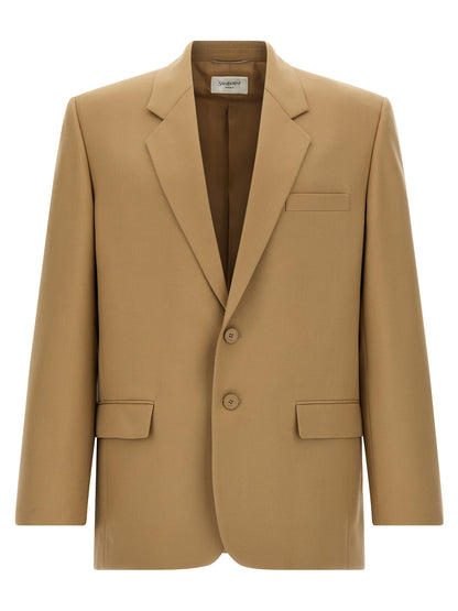 Blazer by Saint Laurent for men in wool beige features an crisp silhouette with sophisticated and a crisp for a truly crisp finish.