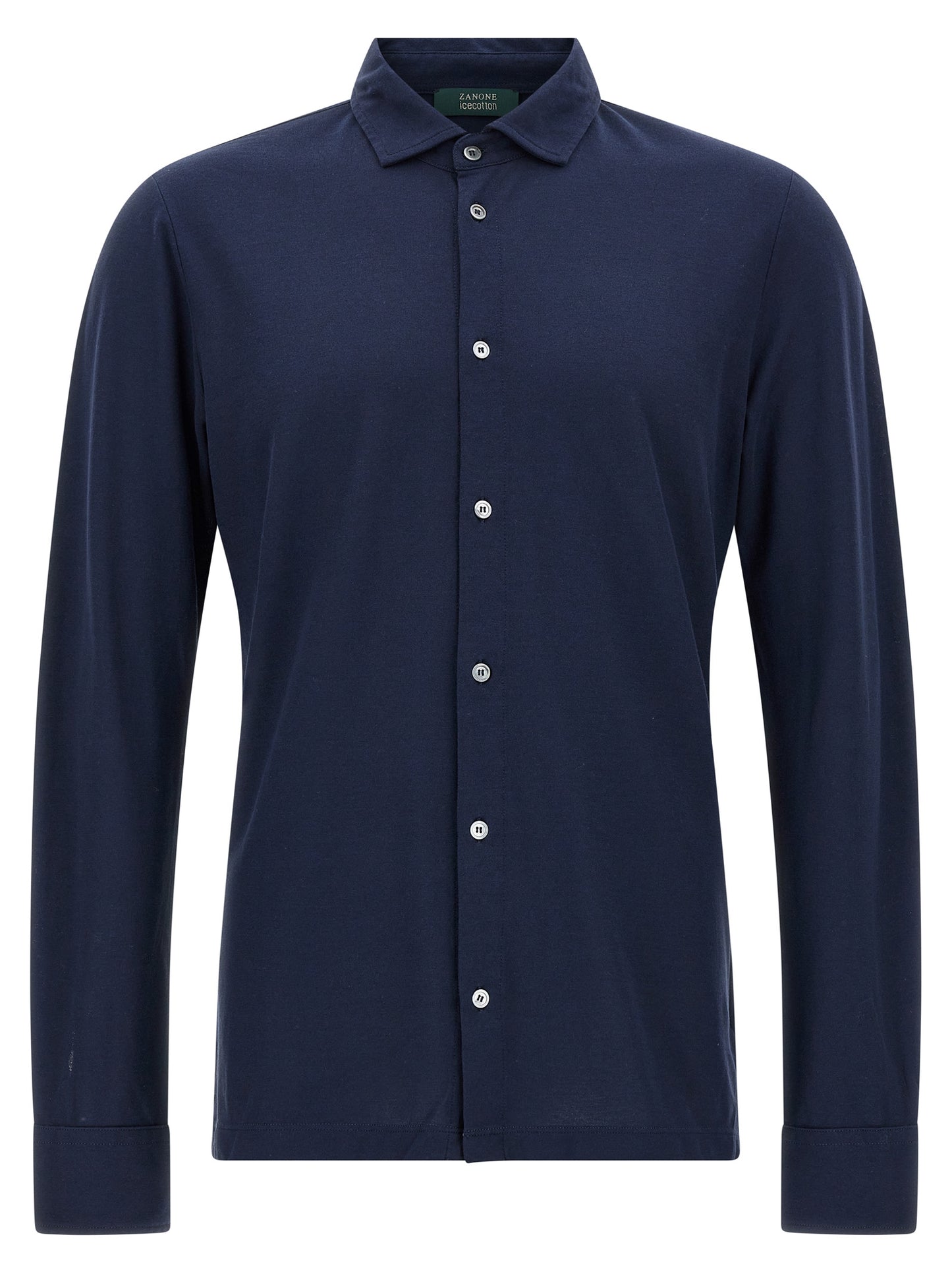 Shirt by ZANONE for men in cotton blue showcases a sharp silhouette, elegantly detailed with a sharp and sharp .