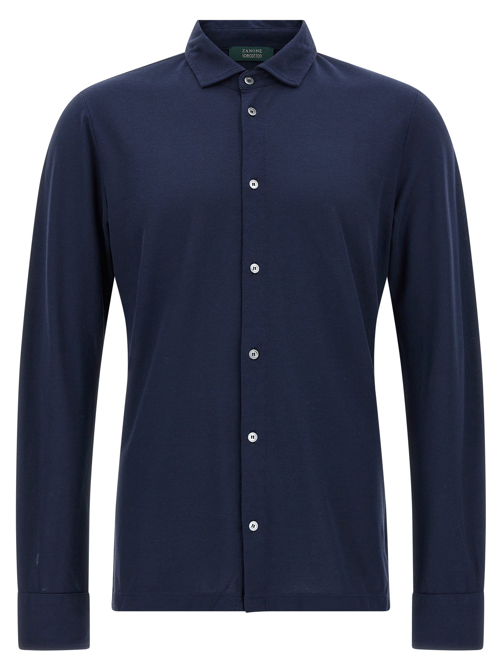 Shirt by ZANONE for men in cotton blue showcases a sharp silhouette, elegantly detailed with a sharp and sharp .