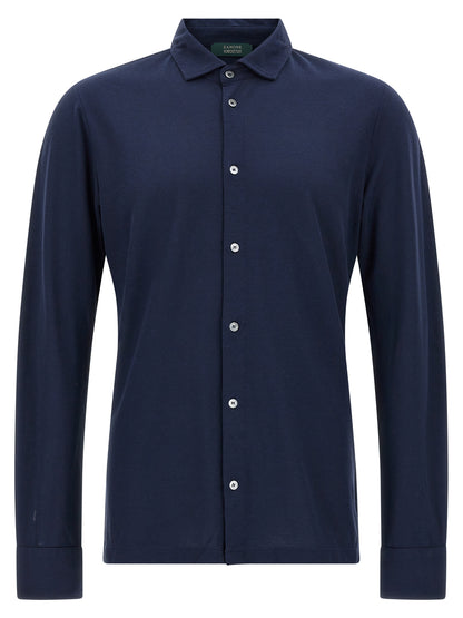 Shirt by ZANONE for men in cotton blue showcases a sharp silhouette, elegantly detailed with a sharp and sharp .