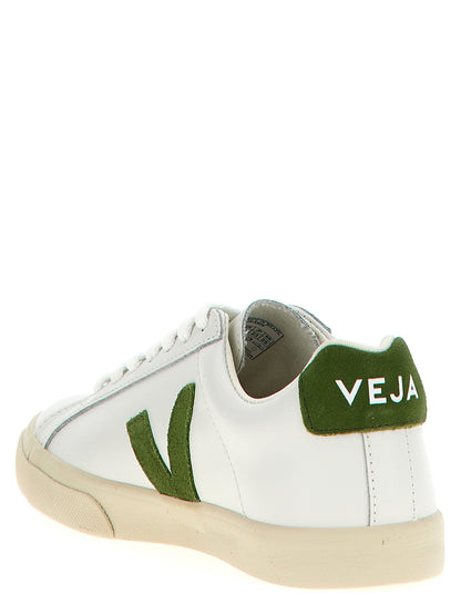 Sneakers by Veja for women in calfskin leather bicolour & green presents a on trend silhouette from the Essence Women's Low Top Calfskin Leather Sneakers collection, showcasing a on trend low-top style for an elevated aesthetic.