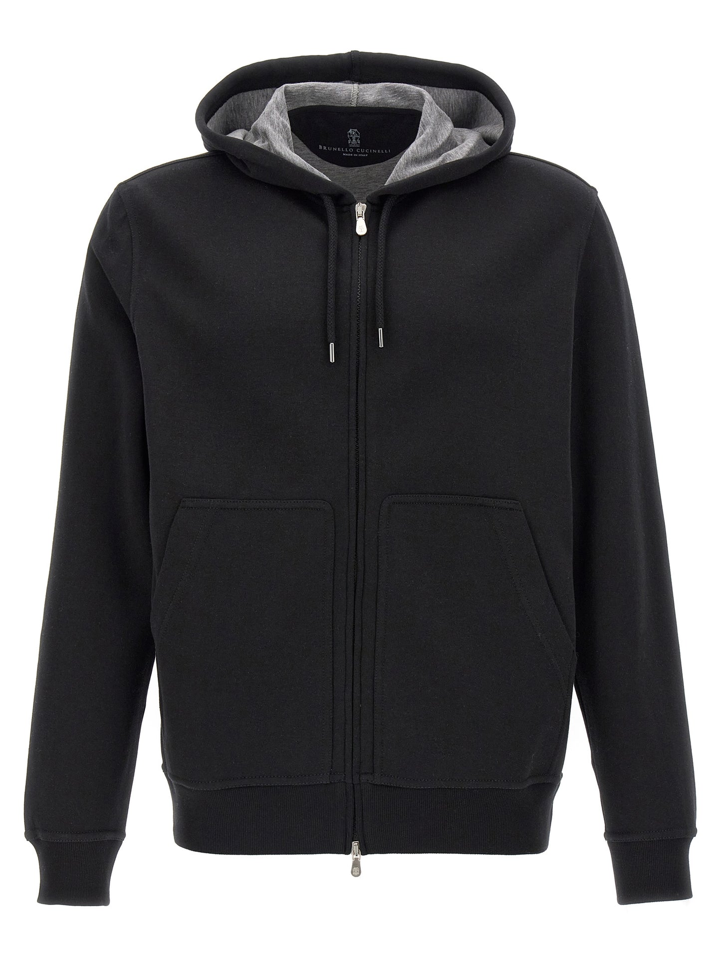 Sweatshirt Hoodie by Brunello Cucinelli for men in plush polyamide cotton & silk black features an luminous silhouette, showcasing a sophisticated hooded neckline and for a truly luminous look.