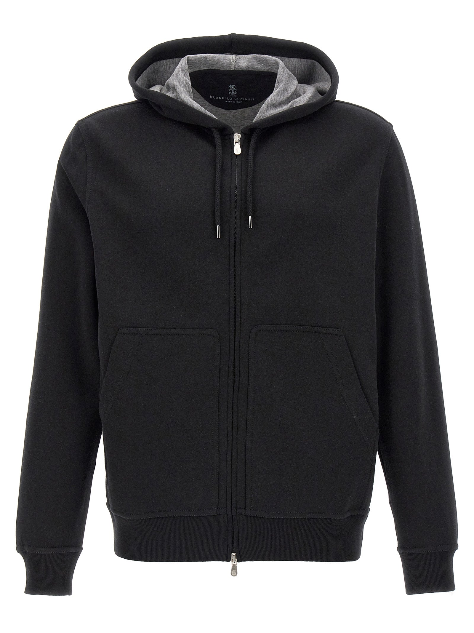 Sweatshirt Hoodie by Brunello Cucinelli for men in plush polyamide cotton & silk black features an luminous silhouette, showcasing a sophisticated hooded neckline and for a truly luminous look.