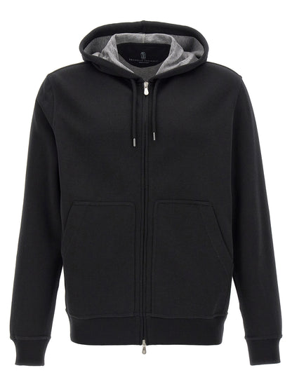 Sweatshirt Hoodie by Brunello Cucinelli for men in plush polyamide cotton & silk black features an luminous silhouette, showcasing a sophisticated hooded neckline and for a truly luminous look.