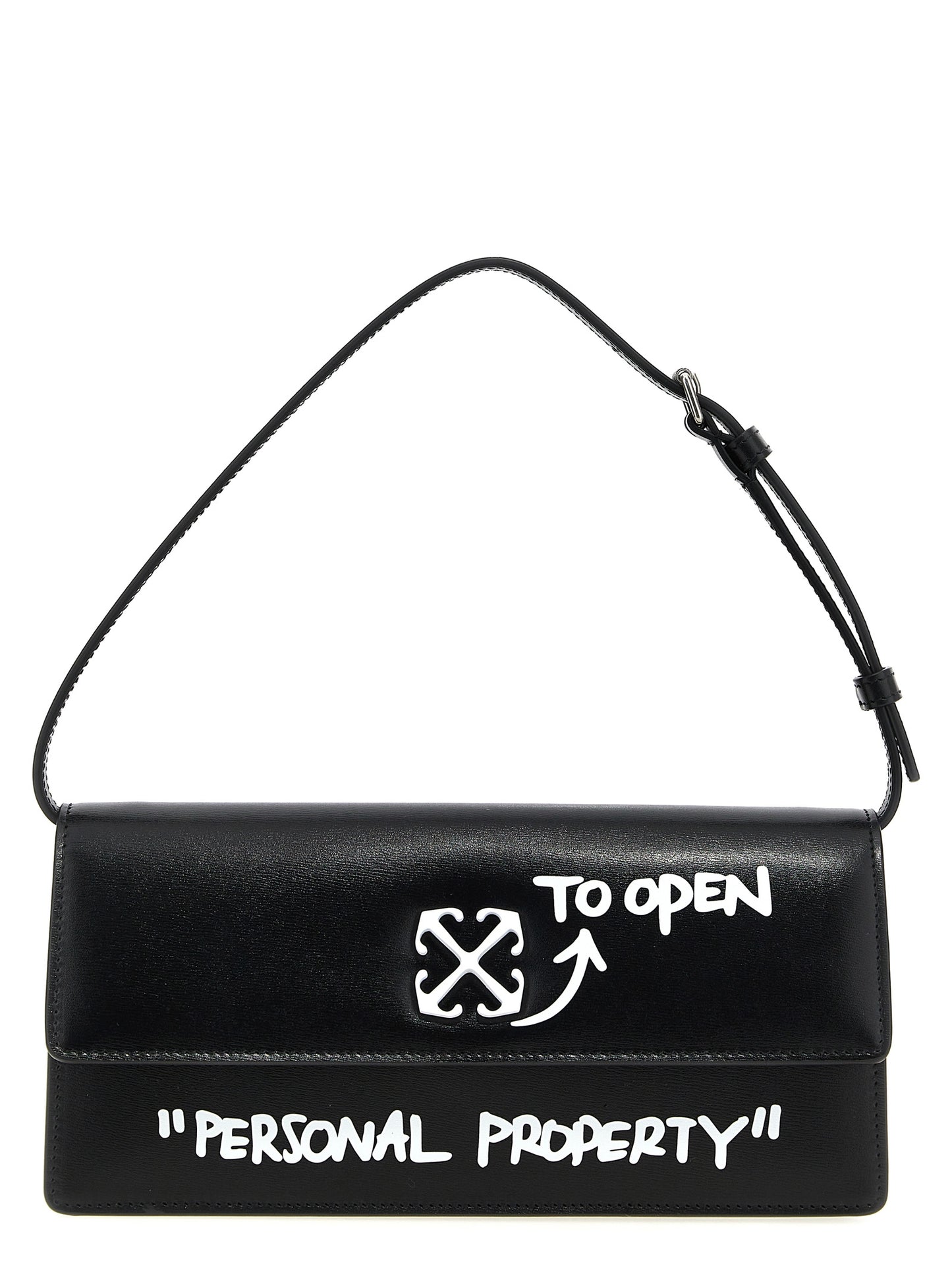 Shoulder Flap Bag by Off-White for women in bos taurus calf suede leather bicolour, black, white & print features an effortlessly chic silhouette with a secure flap & magnetic, ample , and versatile shoulder-strap, adjustable-strap & handle for effortlessly chic everyday luxury.