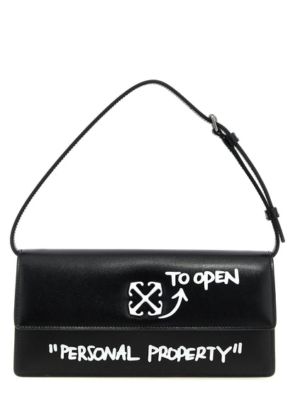 Shoulder Flap Bag by Off-White for women in bos taurus calf suede leather bicolour, black, white & print features an effortlessly chic silhouette with a secure flap & magnetic, ample , and versatile shoulder-strap, adjustable-strap & handle for effortlessly chic everyday luxury.